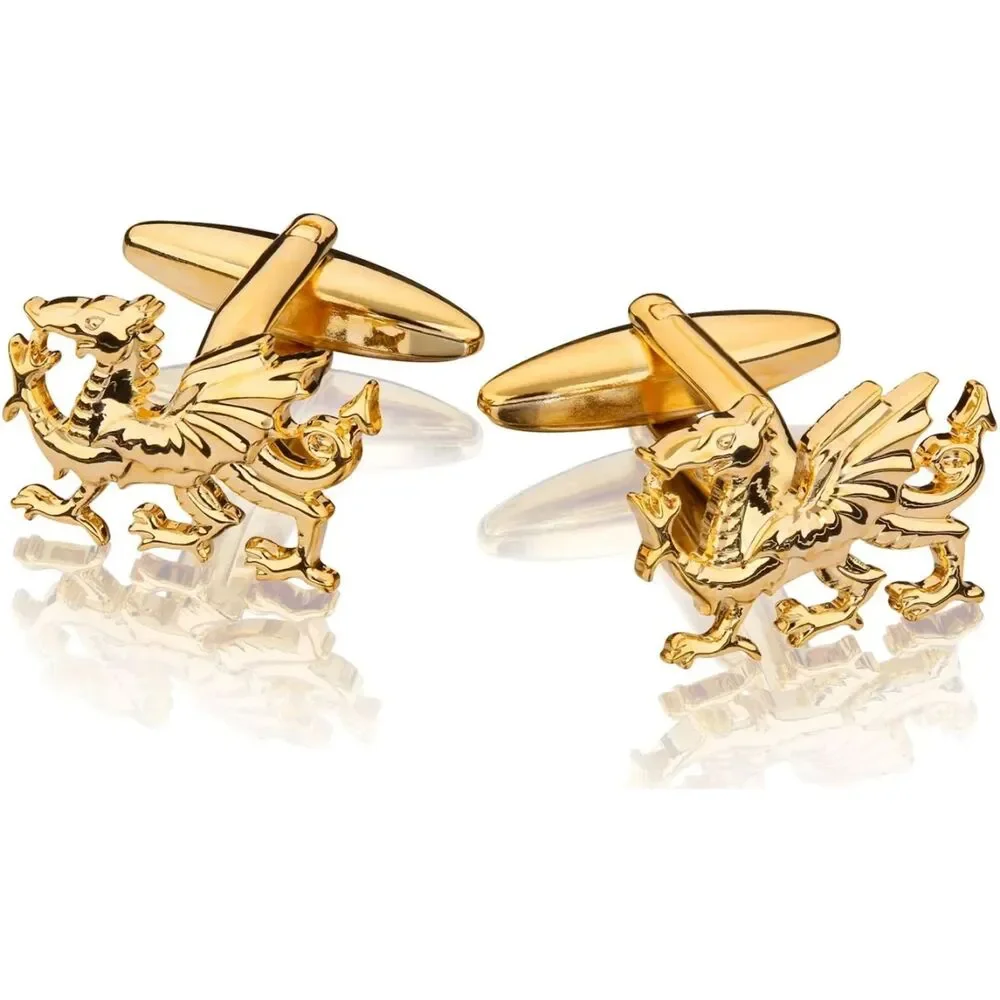 Welsh Dragon Gold Plate Cufflinks